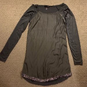 Gray long sleeved dress with sequin hem